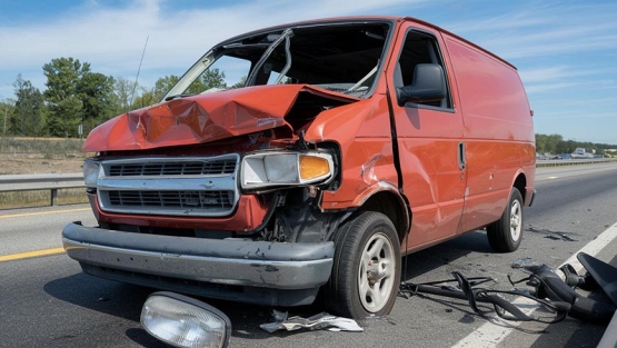 Furgoneta accidentada en la carretera